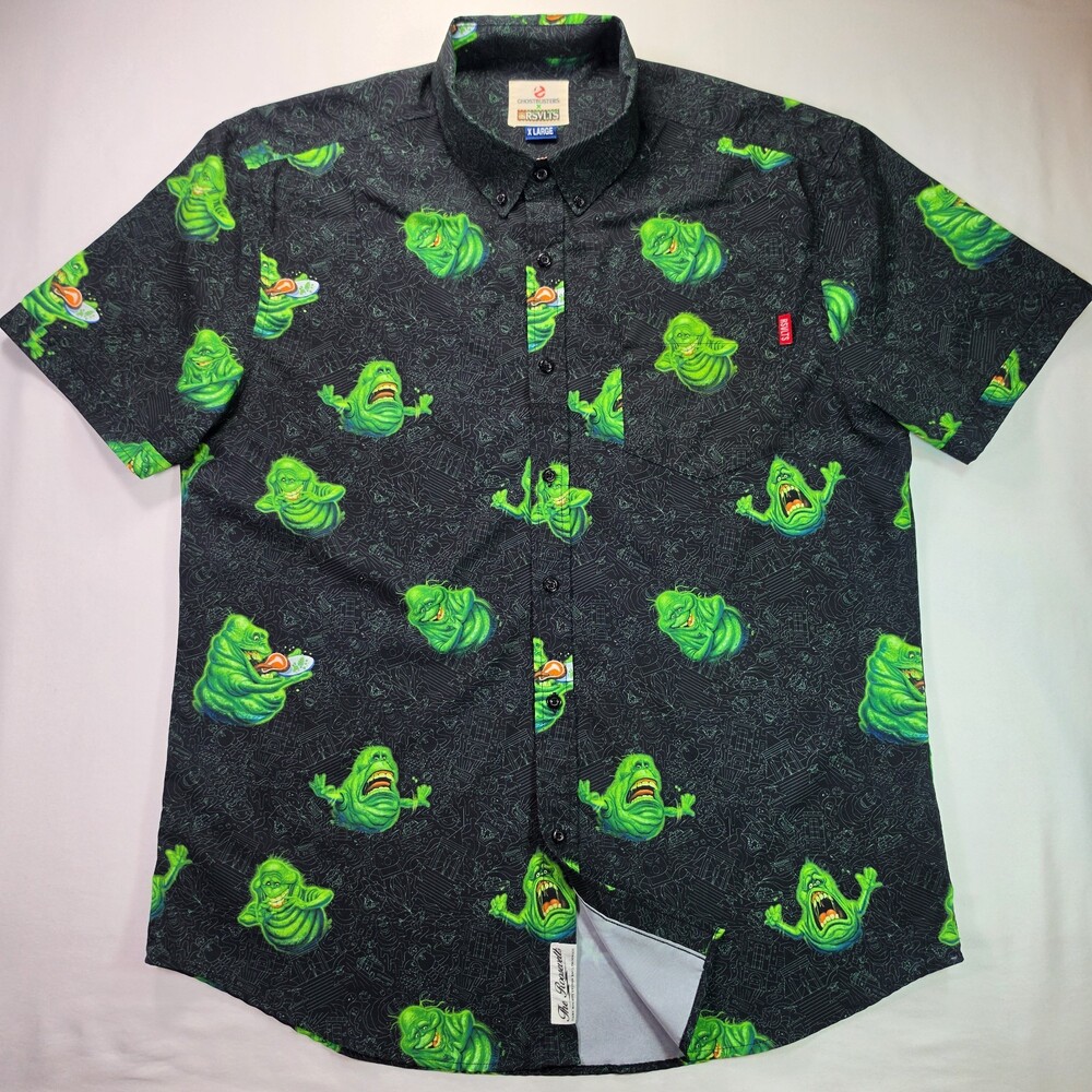 RSVLTS Ghostbusters Slimer Shirt Menâs XL Kunuflex Short Sleeve Button Up
